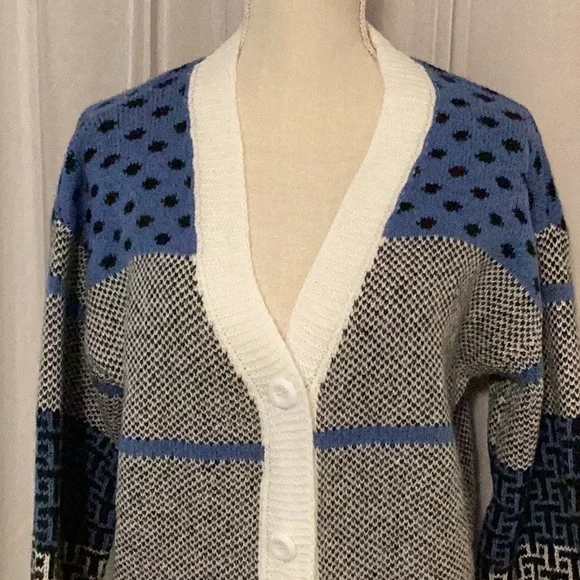🌸Oversized Button Up V-Neck Cardigan Blue Grey White Black - Picture 9 of 12